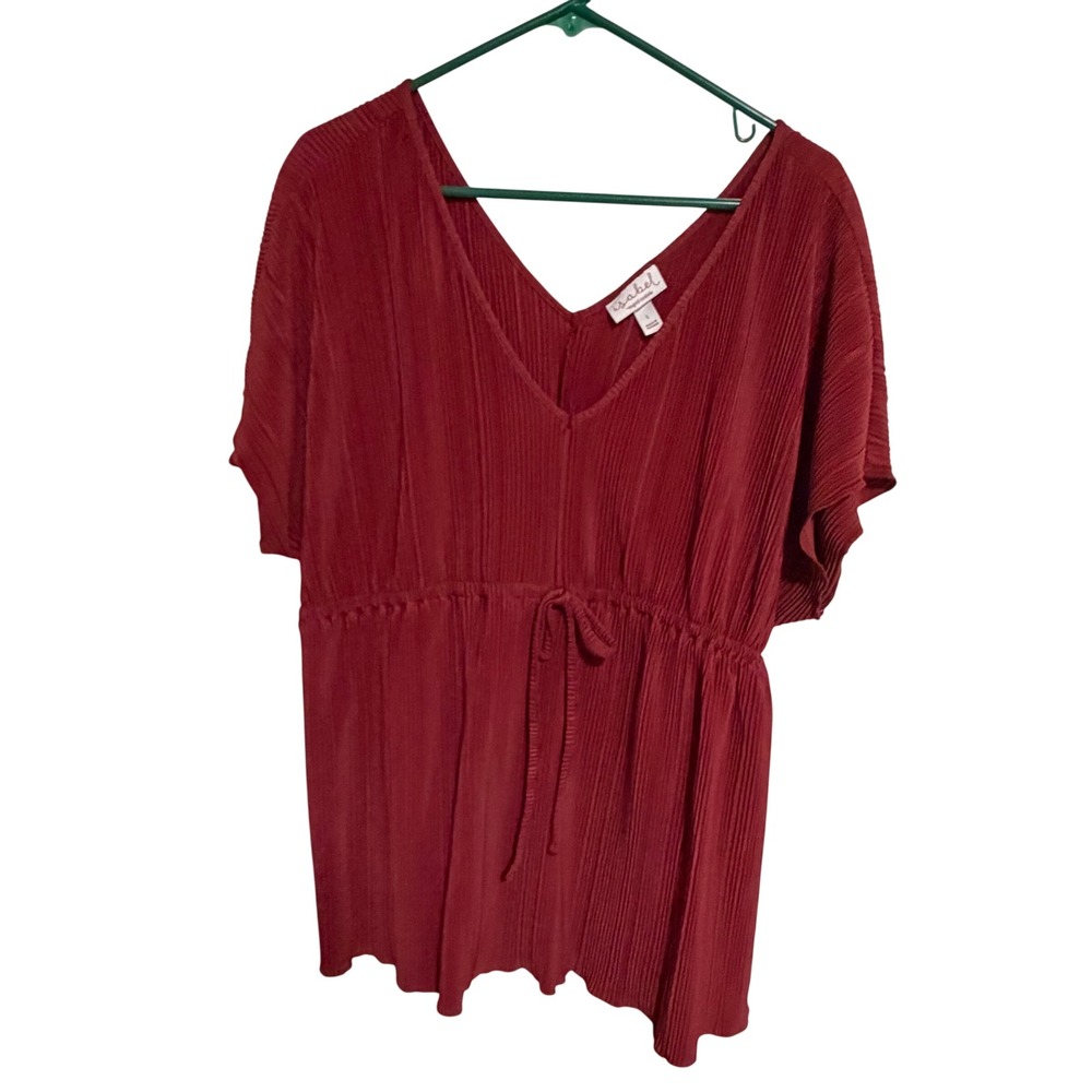 Isabel Maternity Ingrid & Isabel Burgundy Plisse Pleated V-Neck Top Large Red